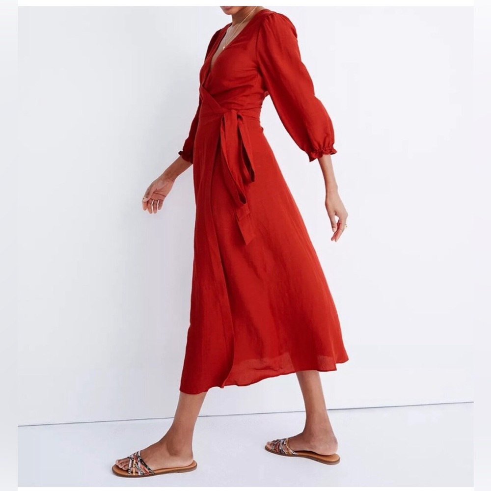 Madewell Linen-Blend Ruffle-Cuff Wrap Dress size Small